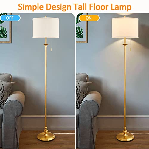 Luvkczc 60-Inch Gold Floor Lamp with Fabric Shade - Modern Living Room Lighting