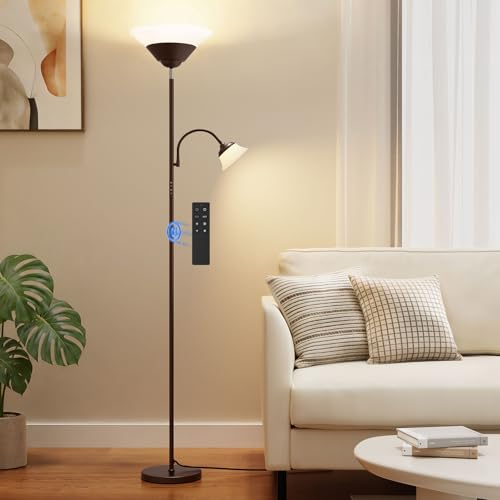 Brown 2-in-1 LED Floor Lamp with Remote & Touch Control, Dimmable Reading Light