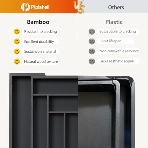 Black Expandable Bamboo Drawer Organizer for Utensils - Large