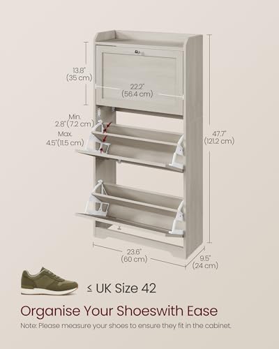 VASAGLE Oatmeal Beige Slim Shoe Storage Cabinet with 3 Flip Drawers, Holds 12-20 Pairs