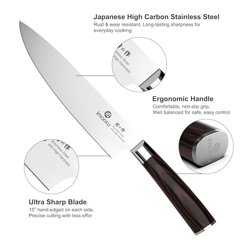 Imarku Pakkawood Brown 3-Piece Japanese Chef Knife Set with High Carbon Stainless Steel