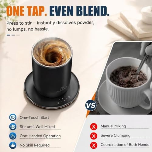 Black Self Stirring Coffee Mug - 10 oz Heated Mug with Magnetic Stirrer (Variation of THIS listing)