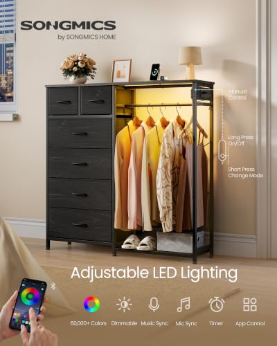 Closet Organizer with Hanging Rod and 6 Fabric Drawers - Ink Black, 13.8"D x 40.4"W x 46.3"H