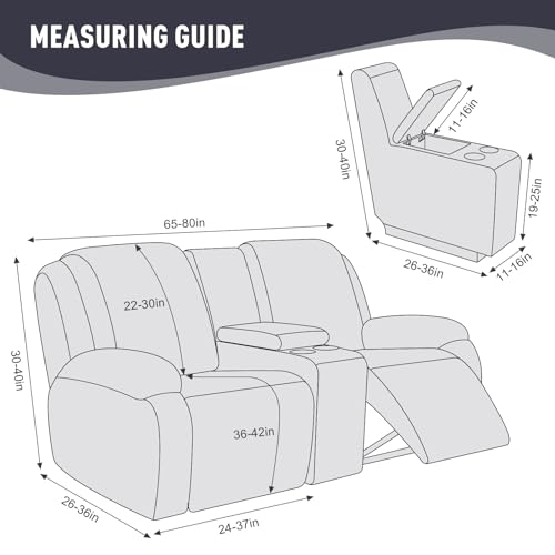Loveseat Recliner Cover with Console - Dark Gray, 2 Seater Slipcover with Pockets