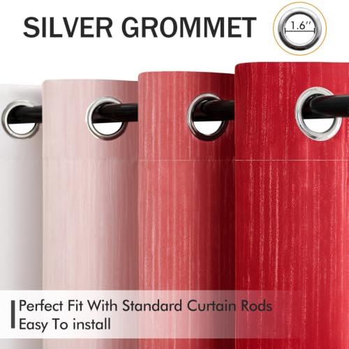 MIULEE 52W x 84L Ombre Blackout Curtains, Red & Greyish White, 2Pcs - 100% Darkening