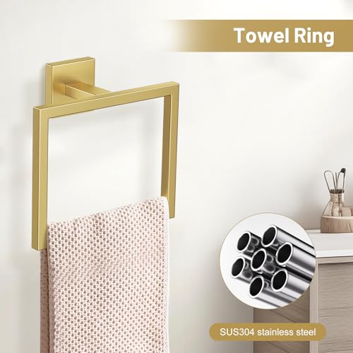 Brushed Gold Bathroom Hardware Set - 5-Piece Wall-Mounted Towel Rack Kit