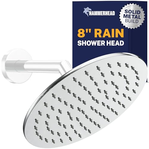 HammerHead Showers 8-Inch Solid Metal Rainfall Shower Head - Chrome, 2.5 GPM High Flow