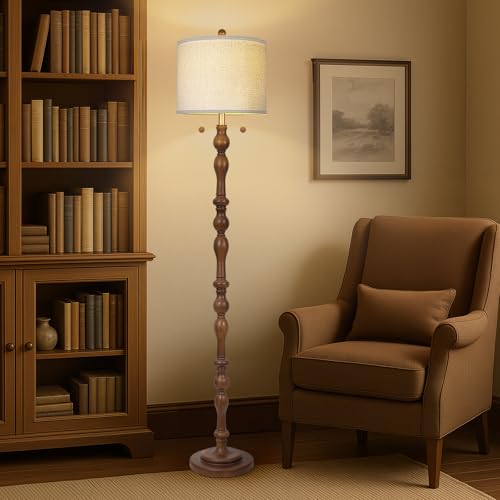 Dark Brown 65.5-Inch Real Wood Floor Lamp with Dual Pull Chain Switch