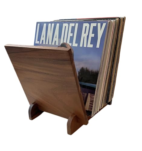 Wood Vinyl Record Holder Shelf - Rustic Modern LP Storage Rack for 25-40 Albums