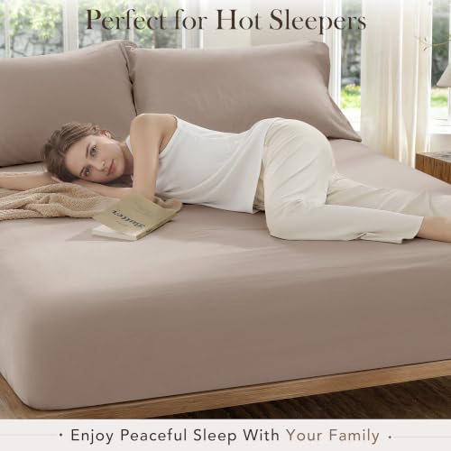 LBRO2M 100% French Organic Linen Fitted Sheet King Up to 16" Deep Pocket - Natural Breathable Bedding