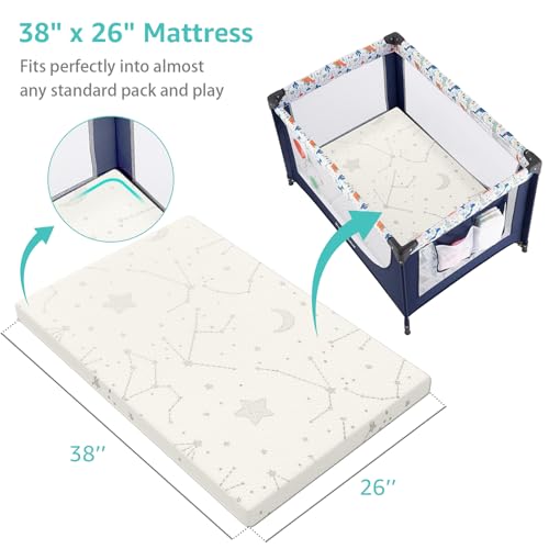 Breathable Waterproof Bamboo Pack and Play Mattress Pad with Strap - Reduces Odors, 38x26 Inches