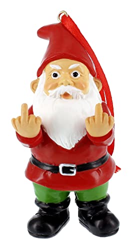 Gnometastic Double Bird Naughty Gnome Christmas Ornament - Funny Holiday Decor for Adults