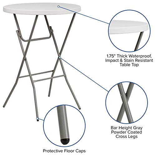 Flash Furniture 2.63 ft Plastic Round Folding Bar Table, Granite White