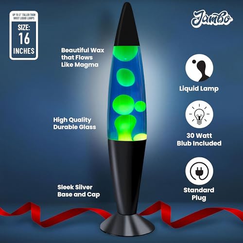 JAMBO 16" Blue Liquid Wax Mood Lamp with Black Base - Relaxing Night Light for Home & Bedroom