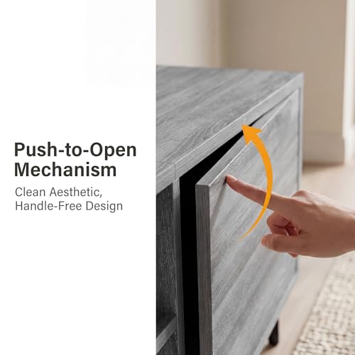 YESHOMY Mid-Century Modern TV Stand - 63 Inch Light Gray Entertainment Console for 65-70 Inch TVs
