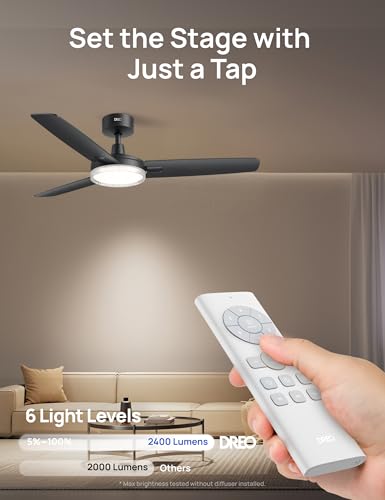 DREO Black 42-Inch Ceiling Fan with Lights, Remote, Dimmable & Reversible