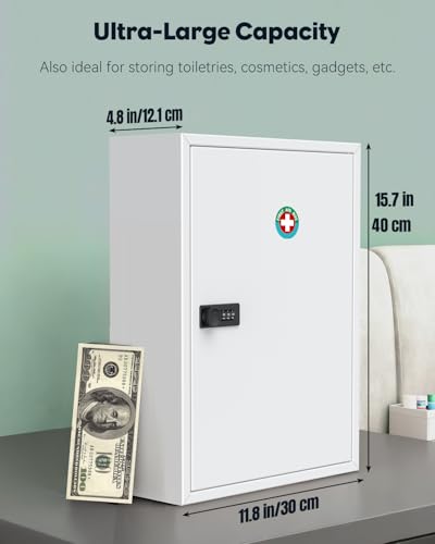Uniclife Locking Medicine Cabinet with Code - Combo Lock, Large Wall-Mount