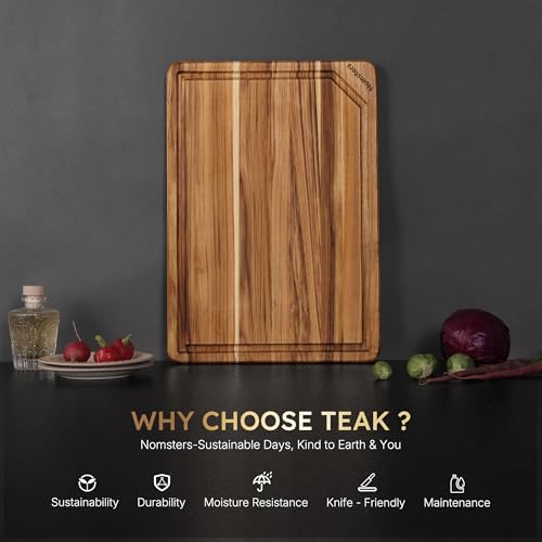 17-Inch FSC-Certified Teak Wood Cutting Board with Non-Slip Base