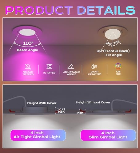 CLOUDY BAY 4 Inch White RGB+CW Smart WiFi Recessed LED Lights, Voice & App Control