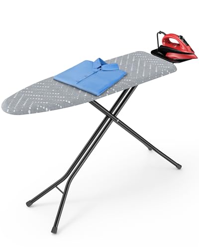 Kitsure Gray Folding Ironing Board - Adjustable Height, Full Size, Wobble-Free, 43"L x 13"W