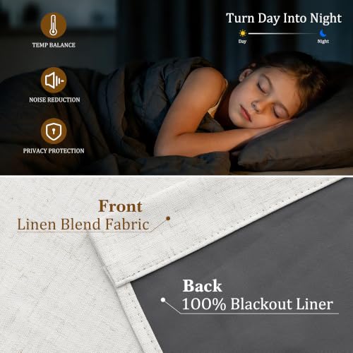Nanspring Extra Long 100% Blackout Linen Curtains 108 Inch Length
