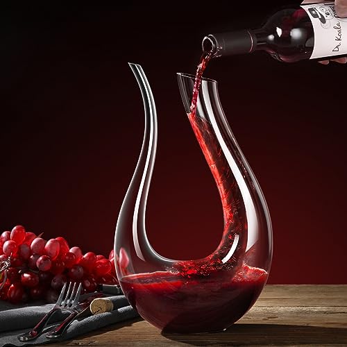 1500ML Hand Blown Lead-Free Crystal Wine Decanter with Aerator & Elegant Spout