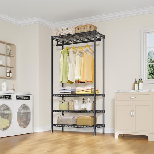 V1 Medium Portable Garment Rack - Black, Space-Saving Closet Organizer