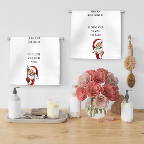 OINDADE Xmas 3 Christmas Santa Hand Towels Set of 2 - Festive Bathroom Decor