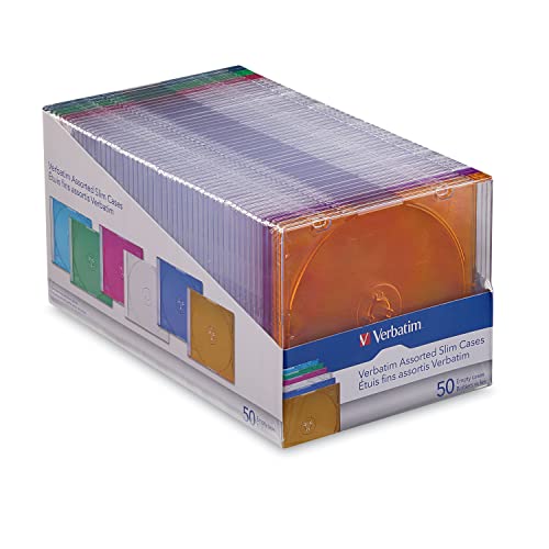 Verbatim 50-Pack Assorted Slim CD DVD Blu-ray Disc Cases - Clear & Colors