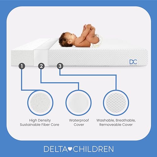 Delta Children Twinkle Breathable Crib & Toddler Mattress - White, 52"Lx27.5"W