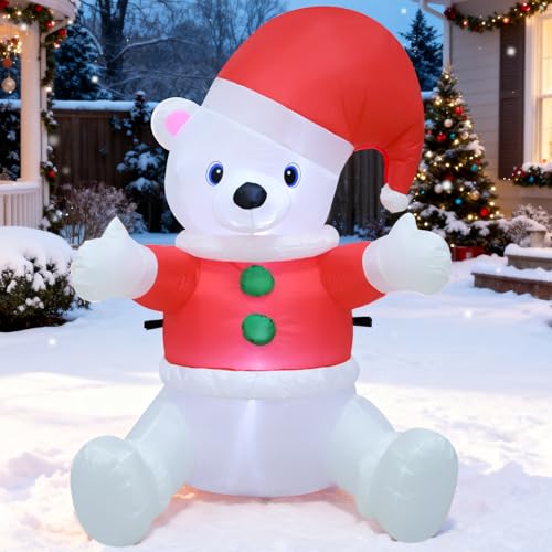 DROFELY 4FT Christmas Red Hat Bear Inflatable with Variation of This Listing, Outdoor Holiday Decoration