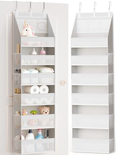 Criusia Over the Door Organizer White 6-Shelf Hanging Storage with Mesh Pockets