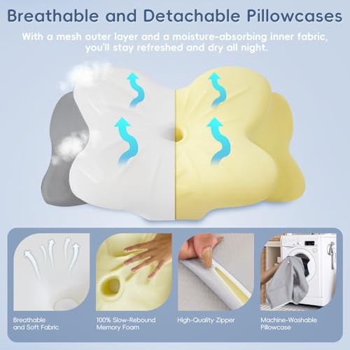 Cervical Neck Pillow with Dual Height Memory Foam - White, Ergonomic Support