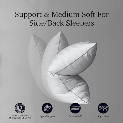 Queen Size Set of 2 Hotel White Striped Feather & Down Pillows Soft & Breathable