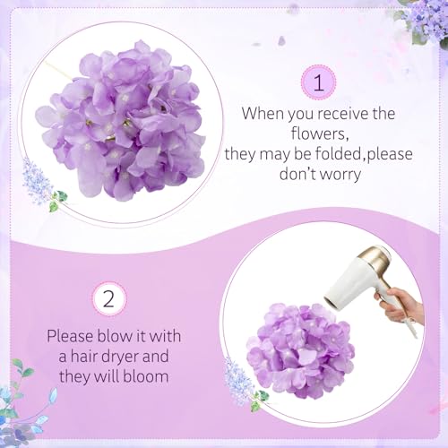 Tigeen 200 Pcs Lavender Hydrangea Artificial Flowers Bulk, 7.48 Inch