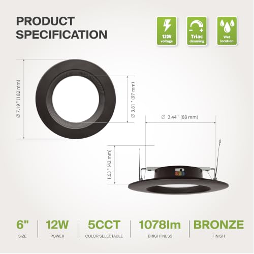 Bronze 12-Pack 6 Inch Retrofit LED Recessed Lights with 5CCT & Dimming