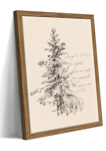 Framed Christmas Tree Wall Art - Vintage Bible Verse Canvas (16x24) Framed