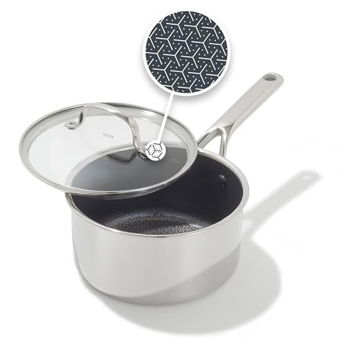OXO Hybrid 2.5QT Nonstick Saucepan with Glass Lid - PFAS-Free Ceramic, Oven Safe to 850F, Induction Compatible, Dishwasher Safe, Tri-Ply Stainless Steel