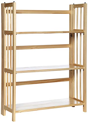 Natural 3-Shelf Folding Stackable Bookcase - Solid Wood Storage