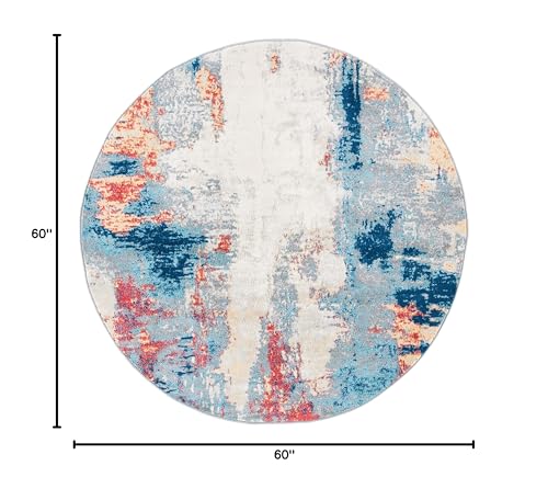 SAFAVIEH Jasper Collection 5' Round Grey / Red JSP101C Modern Abstract Non-Shedding Dining Room Entryway Foyer Living Room Bedroom Area Rug