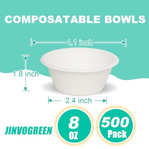 White 8oz Compostable Paper Bowls Bulk - Eco-Friendly, Heavy Duty, Microwave Safe