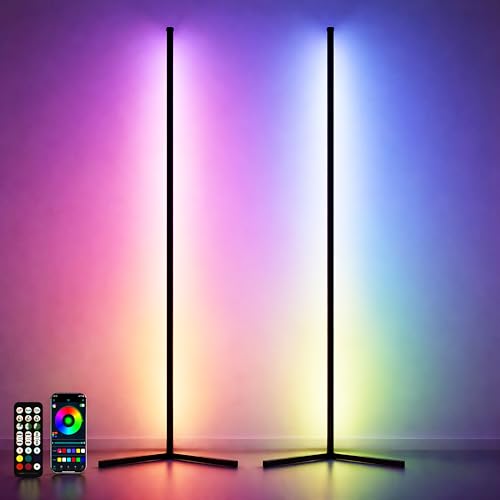RGB Corner Floor Lamp 57 Inch Tall with App Control - Modern Mood Lighting