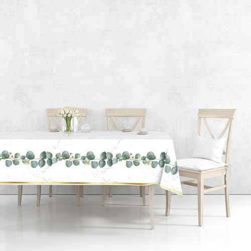 4 Pack Greenery Jungle Party Tablecloths for Rectangle Tables, Waterproof Disposable Party Table Cloths, Table Covers for Decorations, Tablecover (Eucalyptus, 54" x 108" (4 Pack))