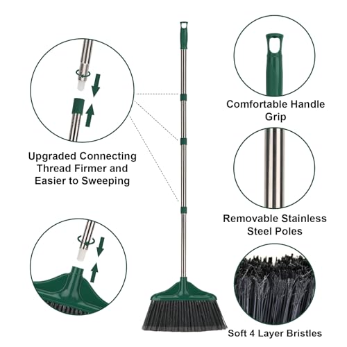Heavy Duty Indoor & Outdoor Broom with 61-Inch Handle - Green