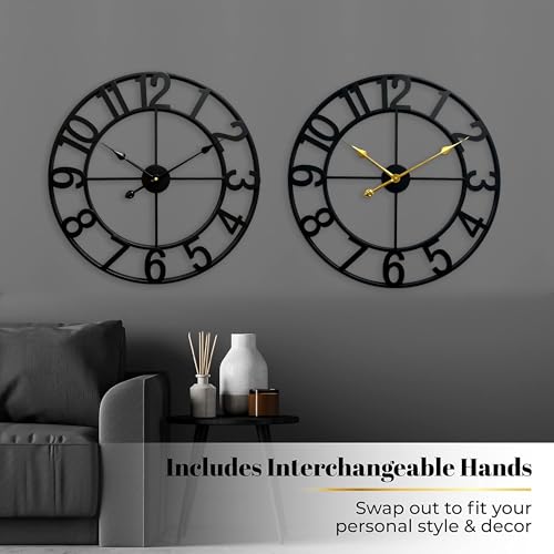Black Arabic Numeral 24 Inch Wall Clock - Silent Modern Farmhouse Decor
