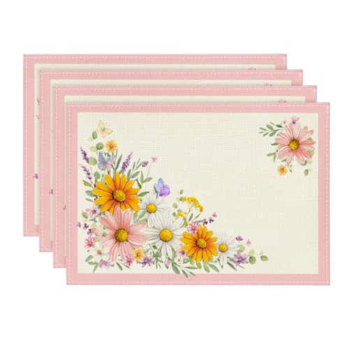 Artoid Mode Pink Sunflowers Butterfly 12x18 Inch Seasonal Placemats Set of 4 for Dining & Holiday Decor