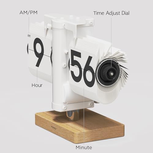 Mini Black Wood Flip Desk Clock - Classic Modern Retro Analog Table Timepiece