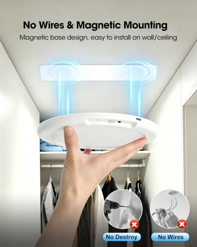 Supokeh 2 Pack Rechargeable Ceiling Lights with Motion Sensor and Magnetic Mount – White