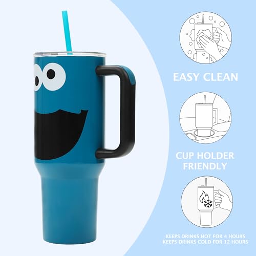 Sesame Street Cookie Monster Stainless Steel Tumbler 40 Oz with Handle