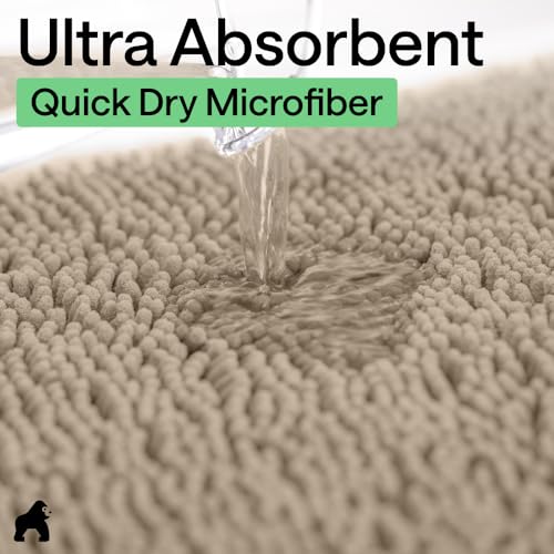 Gorilla Grip 2-Piece Bathroom Rug Set Beige 30x20 & Oval 24x19.5 Chenille Absorbent